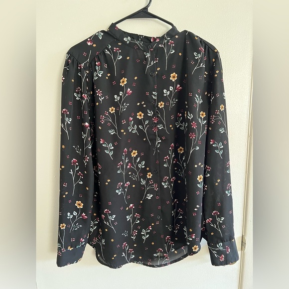 Faded Glory Boxy Long Sleeve Mandarin Collar Floral Blouse, size L - Picture 1 of 11